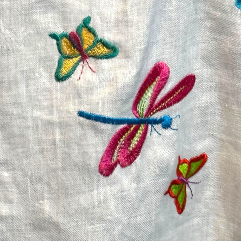 John Mark White Tunic with Multicolor Butterfly Embroidery and Aqua Trim - Picture 8 of 10